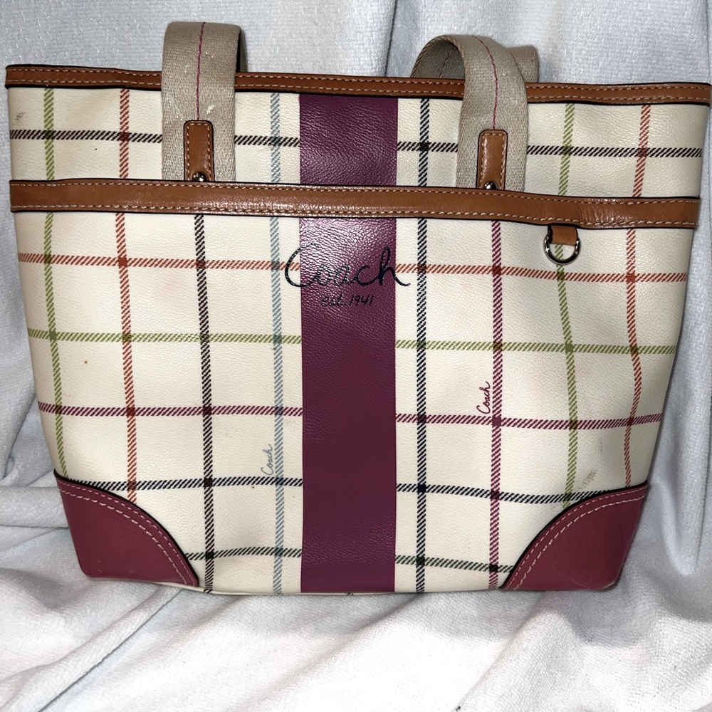 Coach Heritage Stripe Tattersall Tote F14790 Plaid